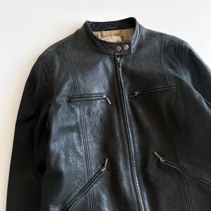 【希少ヴィンテージ】J.CREW（ジェイクルー）/ ラムレザー ジャケット ライダース 羊革 Sサイズ ブラック 黒 メンズ ビンテージ