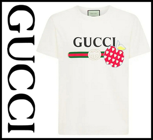 即決 中古「良品」定価7万円 21AW グッチ GUCCI ロゴ リンゴ プリント 半袖Tシャツ クリーニング済み