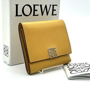 極美品◆LOEWE ロエベ 三つ折り財布 バーティカルウォレット アナグラム トライフォールド コンパクトウォレット オレンジ