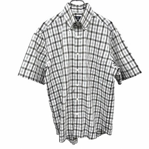 アクアスキュータム Aquascutum シャツ チェック ボタンダウン 半袖 胸ポケット 日本製 綿100% M 白×黒系×紫×グレー系 メンズ