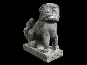 【雲】某資産家買取品 仏教美術 獅子 高さ約37cm 重さ約17kg 石彫刻古美術品(李朝狛犬置物飾物魔除けオブジェ)J1089 PTxcdx6