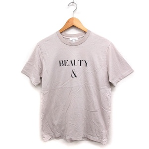 B&Y ユナイテッドアローズ BEAUTY&YOUTH ロゴプリント Tシャツ カットソー 半袖 丸首 コットン 綿 M ライトグレー /FT22 メンズ