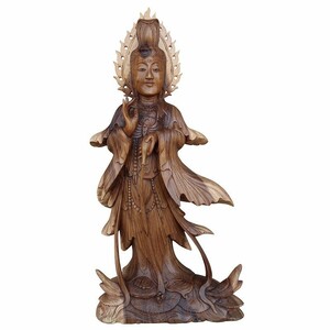 観音菩薩の木彫り Dewi Quan yin 木製 スワール無垢材 79cm ブッダの木彫り YSA-080801