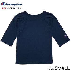 稀少■Champion(チャンピオン) USA製 T1011 無地長袖 7分丈 ヘビーウェイト フットボール Tシャツ 紺ネイビー SMALL S ① アメリカ製