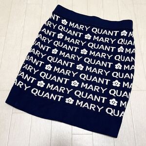 和512★ MARY QUANT マリークワント ニット タイトスカート 総柄 ロゴ柄 日本製 M ネイビー レディース