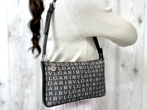 極美品 BVLGARI ブルガリ ロゴマニア ハンドバッグ ショルダーバッグ バッグ キャンバス×レザー 黒系 80398