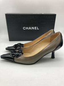 【size36】シャネル CHANEL ココマーク カメリア バイカラー パンプス 布袋 タッセル エナメル ヒール ハイブランドシューズ レディース靴