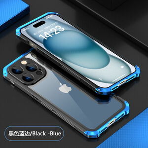 iphone15Pro Max ケース 透明ガラス アルミ合金フレーム メタルバンパー ガラス バックプレート アイフォン15プロ マック カバー 人気