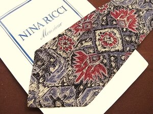 ♪20069C♪良品【花 植物 葉っぱ 柄】ニナリッチ【NINA RICCI】ネクタイ