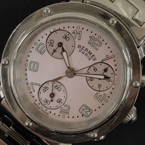 エルメス クリッパー クロノグラフ デイト クォーツ 腕時計 CL1.310 シェル文字盤 レディース 未稼働品 HERMES