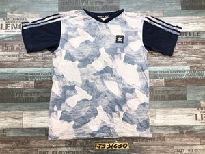 ADIDAS アディダス メンズ 幾何学 マーブル Vネック 半袖Tシャツ S 青