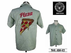 【送料無料 35%OFF】HOUSTON ヒューストン 刺繍ボウリングシャツ (ボーリングシャツ) 「PIZZA」柄 NO.41042 MINT_Lサイズ