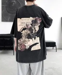 ビッグサイズフォトTシャツ　オーバーサイズ　ストリート　XXL　 黒　薔薇