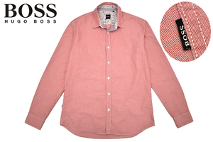 Y-5708★超美品★BOSS HUGO BOSS ヒューゴ ボス REGULAR FIT★正規品 レッド赤色 しっかりした生地感 長袖 オックスフォード シャツ Ｌ