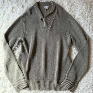 美品/希少XLサイズ◎アルマーニコレツォーニ ニット セーター ARMANI COLLEZIONI ショールカラー ロゴボタンブラウン系 大きいサイズ 52