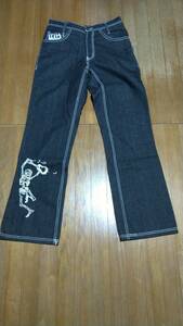 MAD FASHION ブラック デニム パンツ ジーパン ジーンズ オリジナル 刺繍 レア 希少 ビンテージ 31 売切 美品 ヤング ファッション メンズ