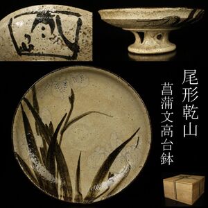 【LIG】尾形乾山 菖蒲文 高台鉢 25㎝ 高台皿 古美術品 コレクター収蔵品 [.QI]24.12