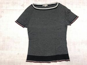 コムサデモード COMME CA DU MODE レトロ モード ドメスティック 古着 ボーダー トップス 半袖ニットTシャツ レディース 日本製 M 濃紺