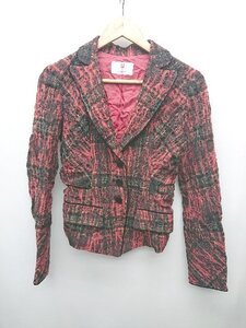 ◇ U by ungaro ユーバイ ウンガロ 3B ウール100% 長袖 ジャケット サイズ38 レッド系 マルチ レディース P