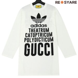 新品同様 GUCCI×adidas グッチ × アディダス 2023SS 721393 トレフォイル プリント ニット クルーネック 長袖 Ｔシャツ ロンＴ 46911