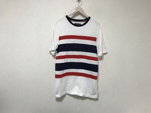 本物トミーヒルフィガーTOMMY HILFIGERコットンボーダー柄半袖TシャツメンズサーフアメカジミリタリービジネススーツS白ホワイトトルコ製