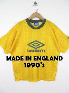 90s UMBRO アンブロ ★ イングランド製 フロッキープリント ユニフォーム M ★ イギリス製 トレーニングシャツ サッカー ブラジルカラー