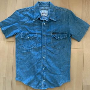 90s【Wrangler】ラングラー レディース 半袖 デニム ウエスタンシャツ M ポルトガル製 Portugal ワークシャツ 古着 vintage ウェスタン