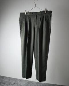 P692 3tuck wide silky Slacks olive 3タック ワイド ルーズ ポリエステル レーヨン スラックス 深緑 オリーブ W36 80年代 90年代