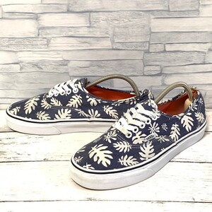 R6914bL VANS バンズ AUTHENTIC オーセンティック WASHED KELP ローカットスニーカー ネイビー×ホワイト メンズ 25cm 総柄 ボタニカル 