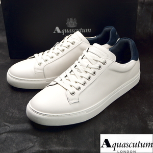 【新品】定価3.08万 アクアスキュータム Aquascutum《大人カジュアル》上質本革 高級 レザースニーカー 42(26.5) 白ホワイト