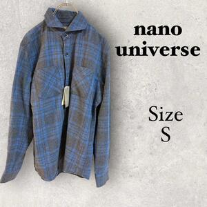 1092 nano university【S】チェック柄シャツ　ブルー　青　綿