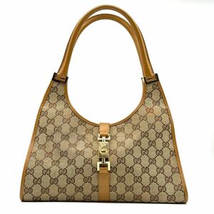 1円/極美品●GUCCI グッチ ジャッキー金具 SV金具 GGキャンバス レザー ハンドバッグ ショルダーバッグ 肩掛け可 