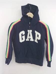 ◇ GAP 裏起毛 サイドライン ロゴ キッズ 長袖 ジップアップ パーカー サイズXL ネイビー ホワイト系 マルチ レディース E