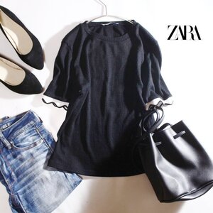 美品 ザラ トラファルク ZARA Trafaluc 夏 バイカラー リブニット サマーニット 半袖 カットソー Tシャツ M ブラック 黒 ホワイト 白