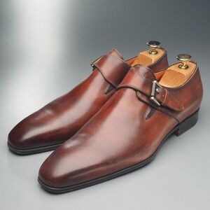 W3124//イタリア製*サントーニ/Santoni*メンズ6F/モンクストラップ/プレーントゥ/レザーシューズ/革靴/茶/ブラウン