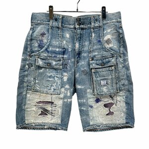 KAPITAL キャピタル 【men5202D】 KOUNTRY カントリー BORO加工 ダメージ加工 デニムベイカーショートパンツ パッチワーク 4 (XL) HC