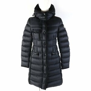 未使用品△MONCLER モンクレール HERMINE エルミンヌ ロゴワッペン フード付き ダウンコート ブラック 00 ハンガー付 正規品 レディース