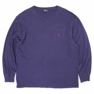 ポロラルフローレン POLO RALPH LAUREN 90s 長袖 ポケットTシャツ ロンT ヴィンテージ USA製 古着 (-2963) ネイビー / ナス紺 L