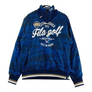 FILA GOLF フィラゴルフ ネック付 2WAY 中綿ブルゾン 総柄 ブルー系 L [240101211944] ゴルフウェア メンズ