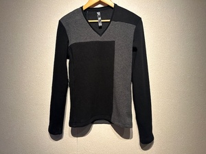 ♪送料無料★wjk★長袖カットソー★Boa Sweat Patchwork V-neck Cutsew★裏起毛★ボア★パッチワーク★品番 lj73e★黒&灰★Black&Gray★S♪