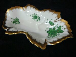 MB/A31AV-DA1 Herend ヘレンド Porcelain ハンドペイント グリーンリーフ 皿 Trinket Tray 小物入れ 陶磁器 チャイニーズブーケ HVNGARY