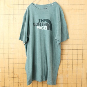 USA THE NORTH FACE ノースフェイス ロゴ プリント Tシャツ 半袖 グリーン メンズXL アメリカ古着