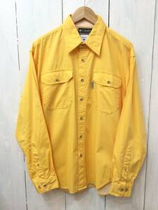 Columbia コロンビア コットン長袖シャツ アウトドアシャツ 長袖シャツ 単色シャツ すそロゴ メンズS 結構大きめ 濃い黄色系