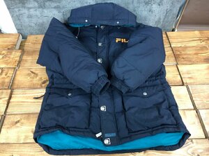 【O-6441】FILA フィラ ヴィンテージ フーデッド ダウン ジャケット XL ネイビー系 紺系【千円市場】