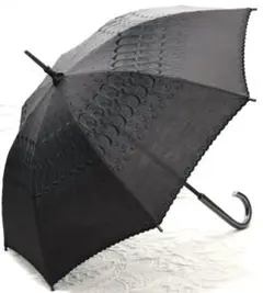 日傘UV高級オールブラック総刺繍フリル刺繍日本製大きめサイズ傘先クシュ長洋傘