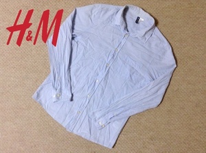 ★中古★H&M メンズ コットン 長袖シャツ Sサイズ 水色 メンズ ファッション ユニセックス エイチアンドエム