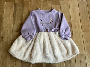 新品 女の子 ベビー 裏起毛 もこもこ ワンピース 95センチ パープル