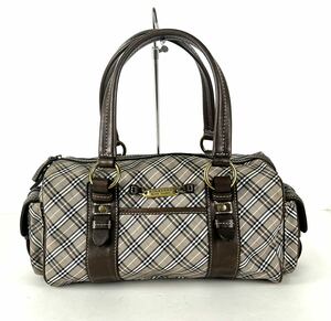 【SM1181】 BURBERRY バーバリー BLUE LABEL ブルーレーベル チェック ミニボストンバッグ ハンドバッグ キャンバス レザー バッグ