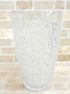 カットガラス/彫刻 デザイン クリスタル 大型 フラワーベース/花瓶/花器 高さ30cm 【7840y1】