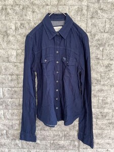 【美品】　Abercrombie&Fitch　アバクロ　長袖シャツ　レディース　Sサイズ　ネイビー　刺繍ロゴ　古着